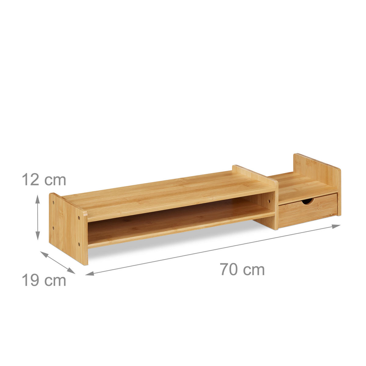MONITORSTÄNDER Natur Bambus mit Schublade 70 cm - Hellbraun, Holz (19/70/12cm) - Relaxdays