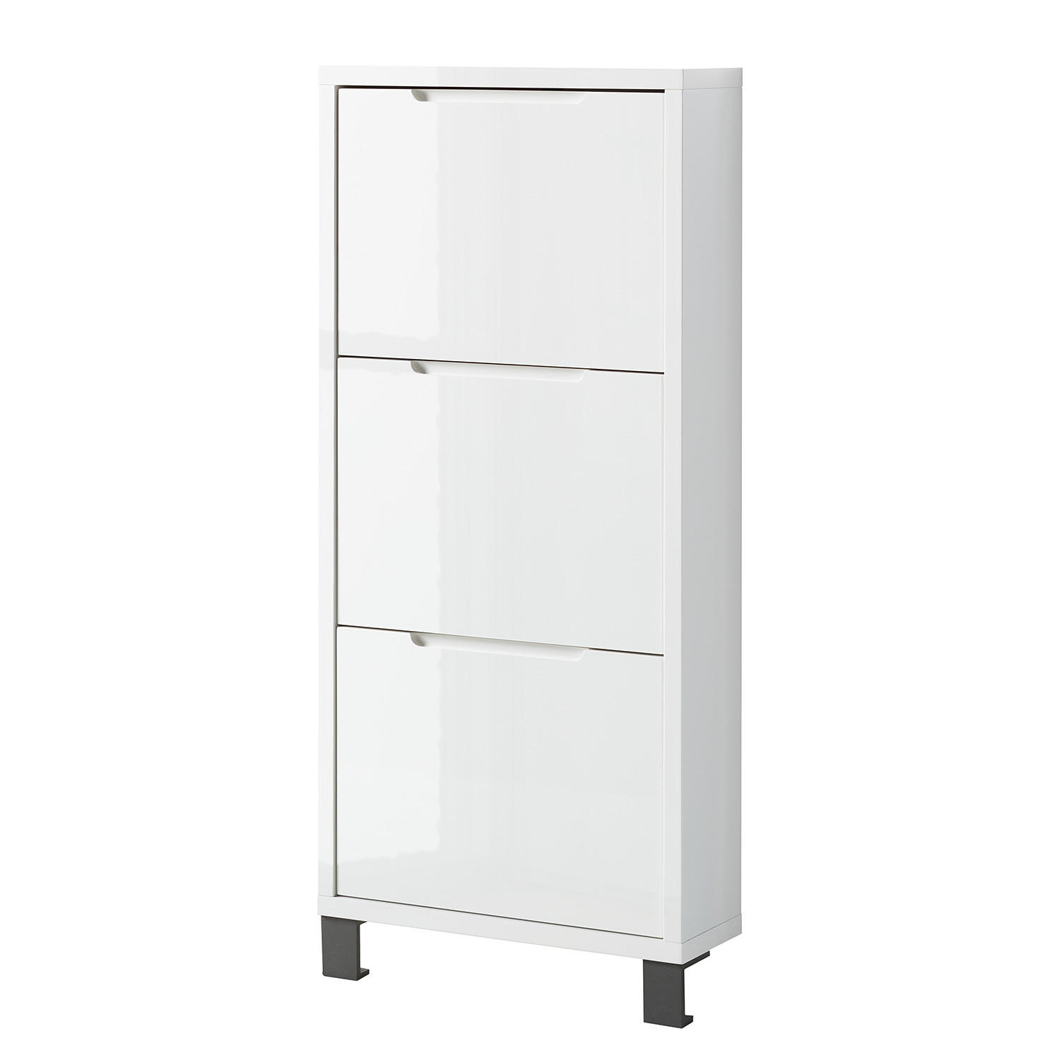 SCHUHKIPPER - Weiß Hochglanz/Grau, Holzwerkstoff (53/118/17cm) - home24