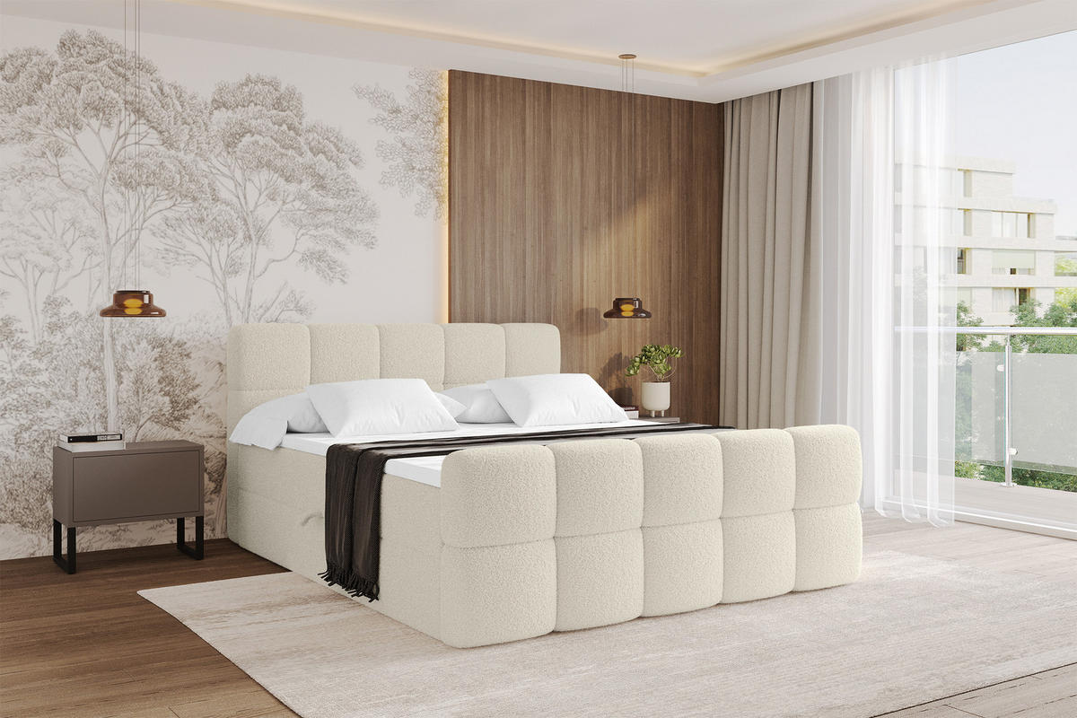 BOXBETT mit Matratze H4 - FAMA-Z - 120x200 cm Beige Quelle - Sandfarben, Holzwerkstoff (120/200cm) - ALTDECOR