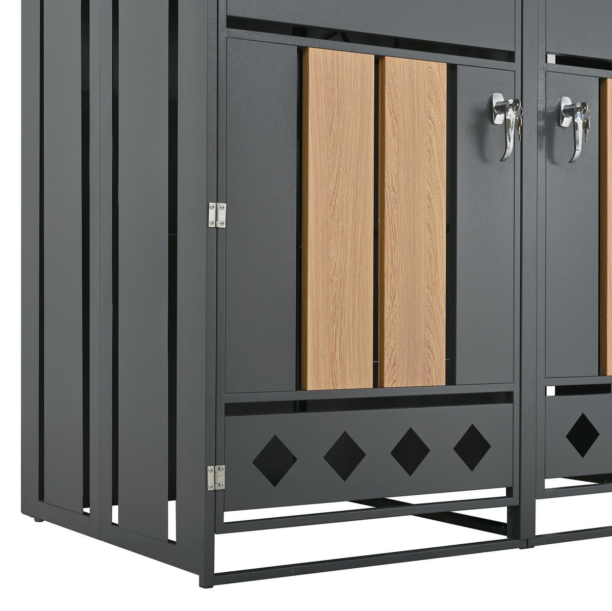 MÜLLTONNENBOX aus Stahl in Grau Holzoptik mit hydraulischem Klappdeckel - Grau, Metall (132/118.5/80cm) - Modfu