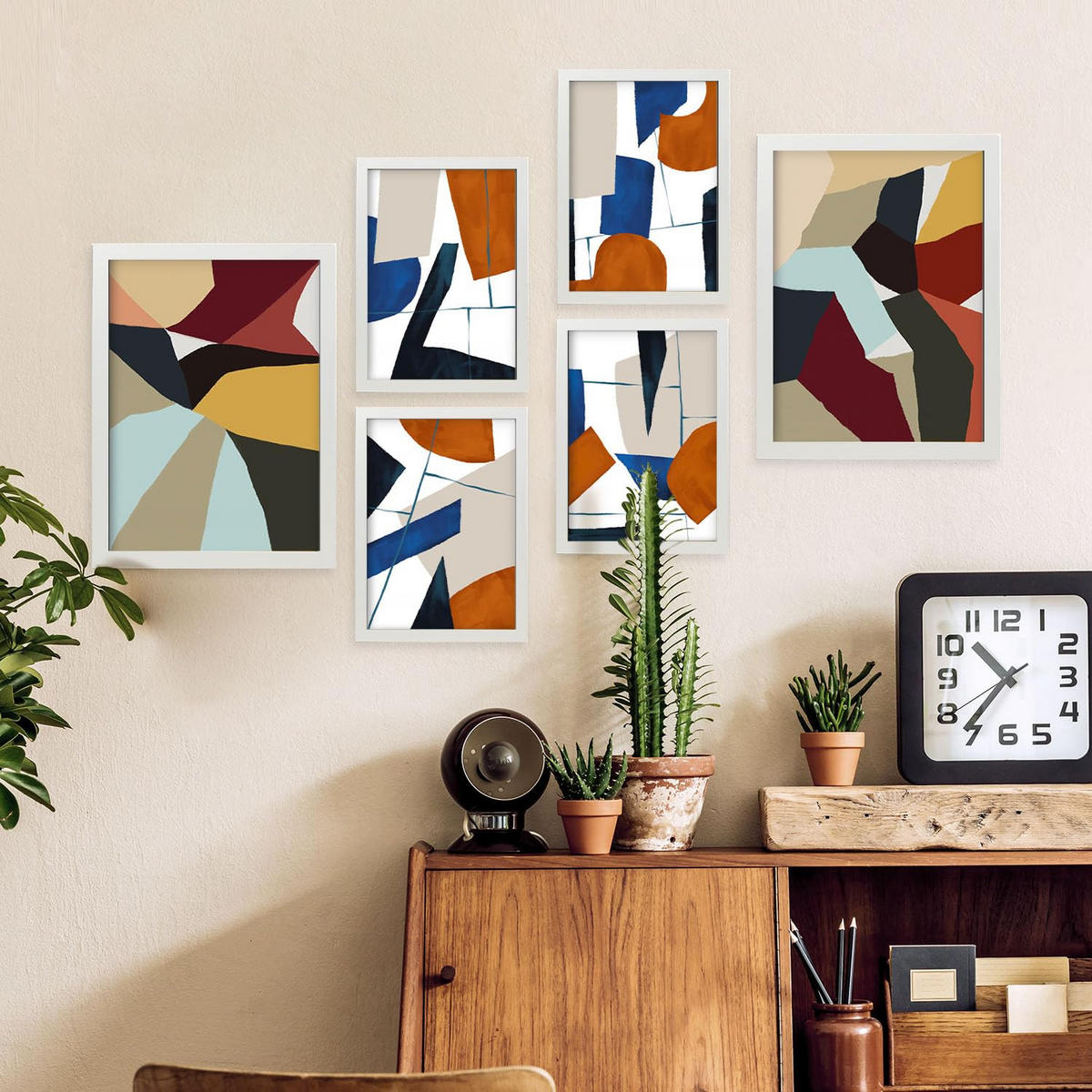 POSTER Set Mit 6 Farbige Kanten In Form Abstracts Ästhetische Dekorative Gemälde Für Ihr Wohnzimmer, Schlafzimmer, Zuhause A3 & A4 Weißer Rahmen - Weiß, Papier (29/3cm) - Nacnic