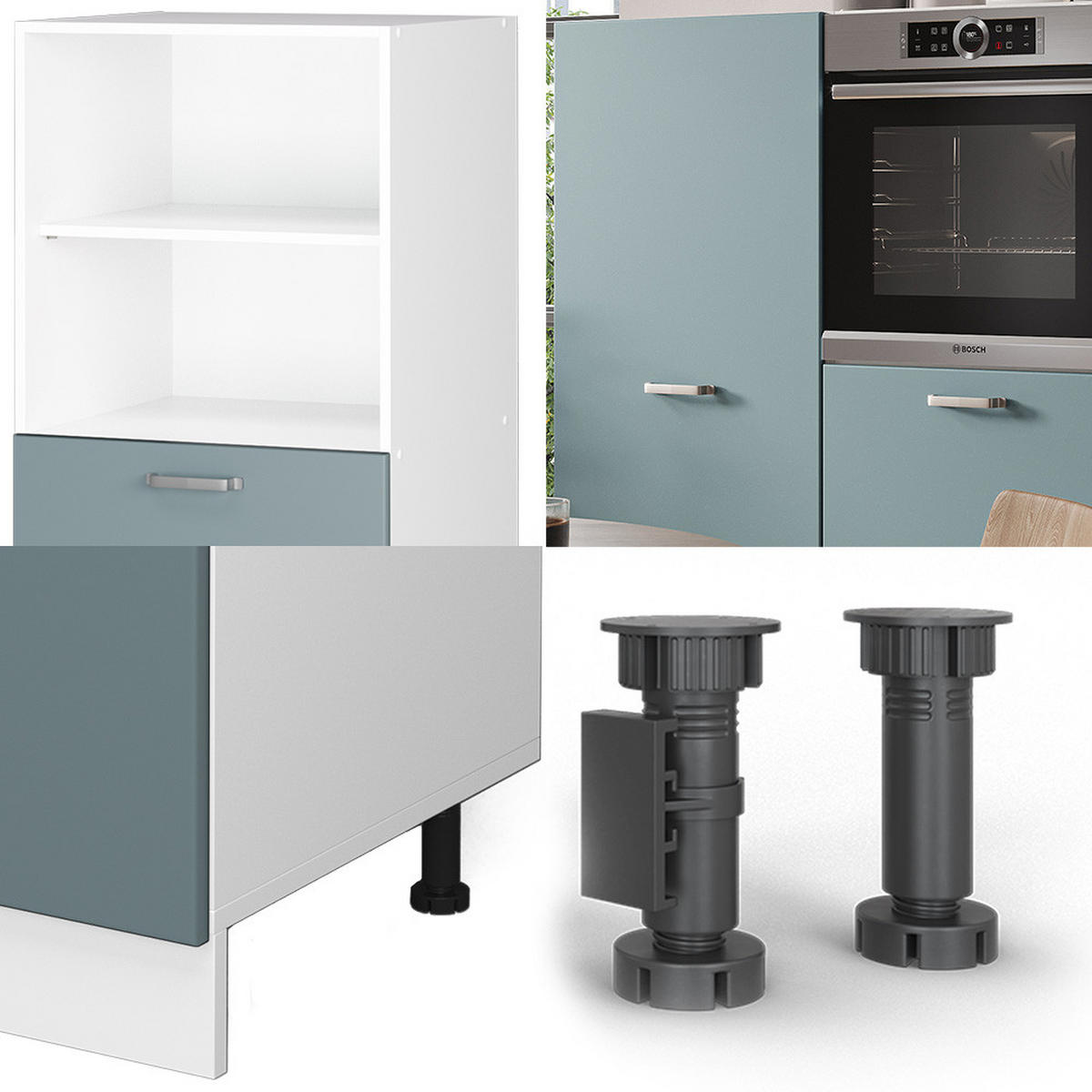 EINBAUKÜCHE R-Line Blau-Grau/Weiß 180 cm ohne AP - Blaugrau/Weiß, Holzwerkstoff (180/81.6/46cm) - Vicco