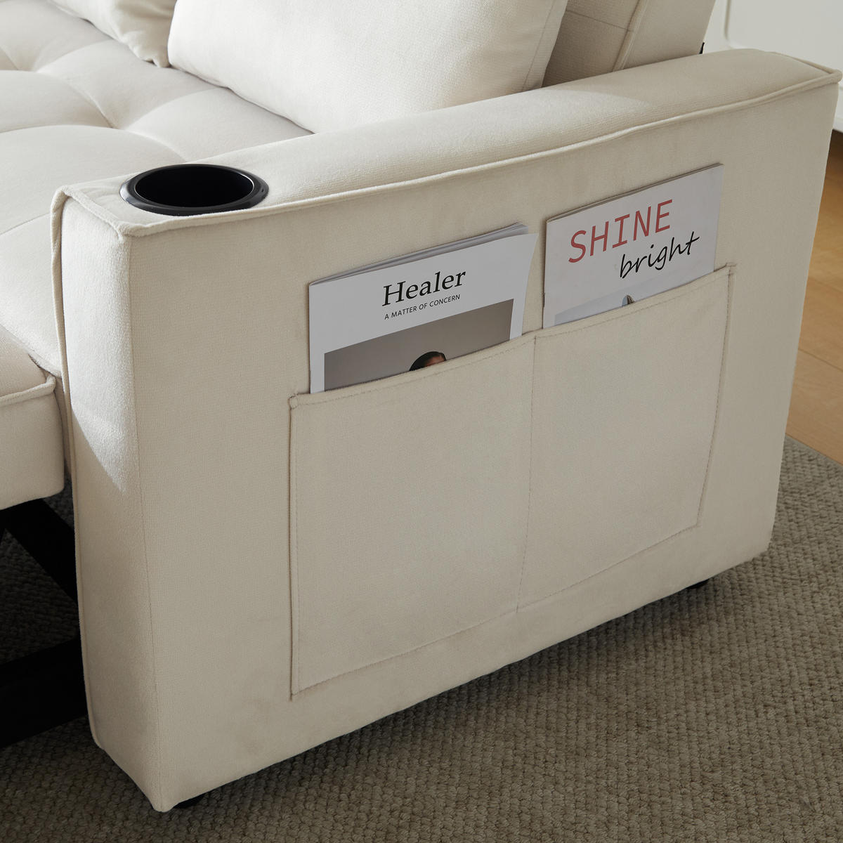SCHLAFSOFA klappbar mit Getränkehalter und Kissen - Beige, Textil (137/83/76.5cm)
