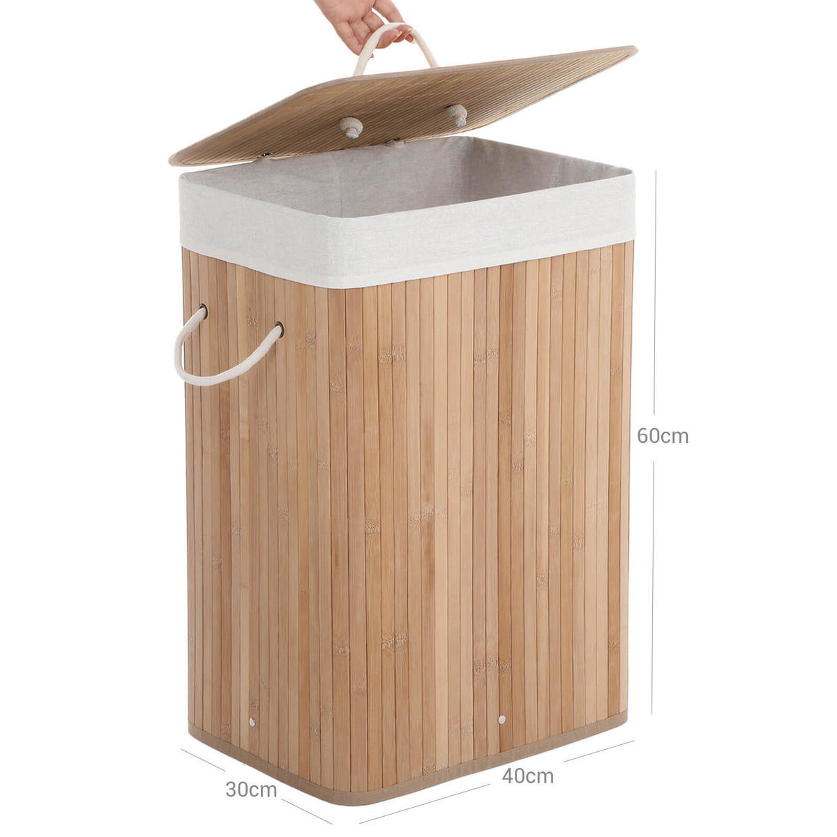 WÄSCHEKORB - Eukalyptusholzfarben, Holz (60/30/40cm) - Hansiro