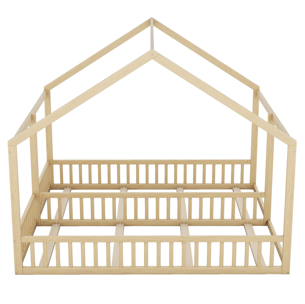 HOLZBETT 2 x 90/200 cm natur mit Dachgestell und Schutzgitter - Naturfarben, Holz (90/200cm) - BEAOK