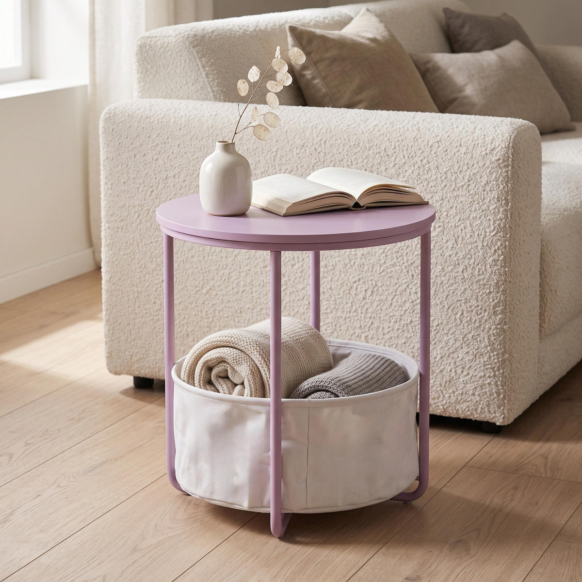 BEISTELLTISCH mit Korb rund Rosa 45/45/50 cm - Rosa, Metall (45/45/50cm) - SCENA LIVING