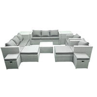 GARTENMÖBELSET mit 3-SITZER SOFA,COUCHTISCH Polyrattan Hellgrau-Mix 12-Sitzer - Hellgrau/Grau, Glas/Kunststoff - Fimous