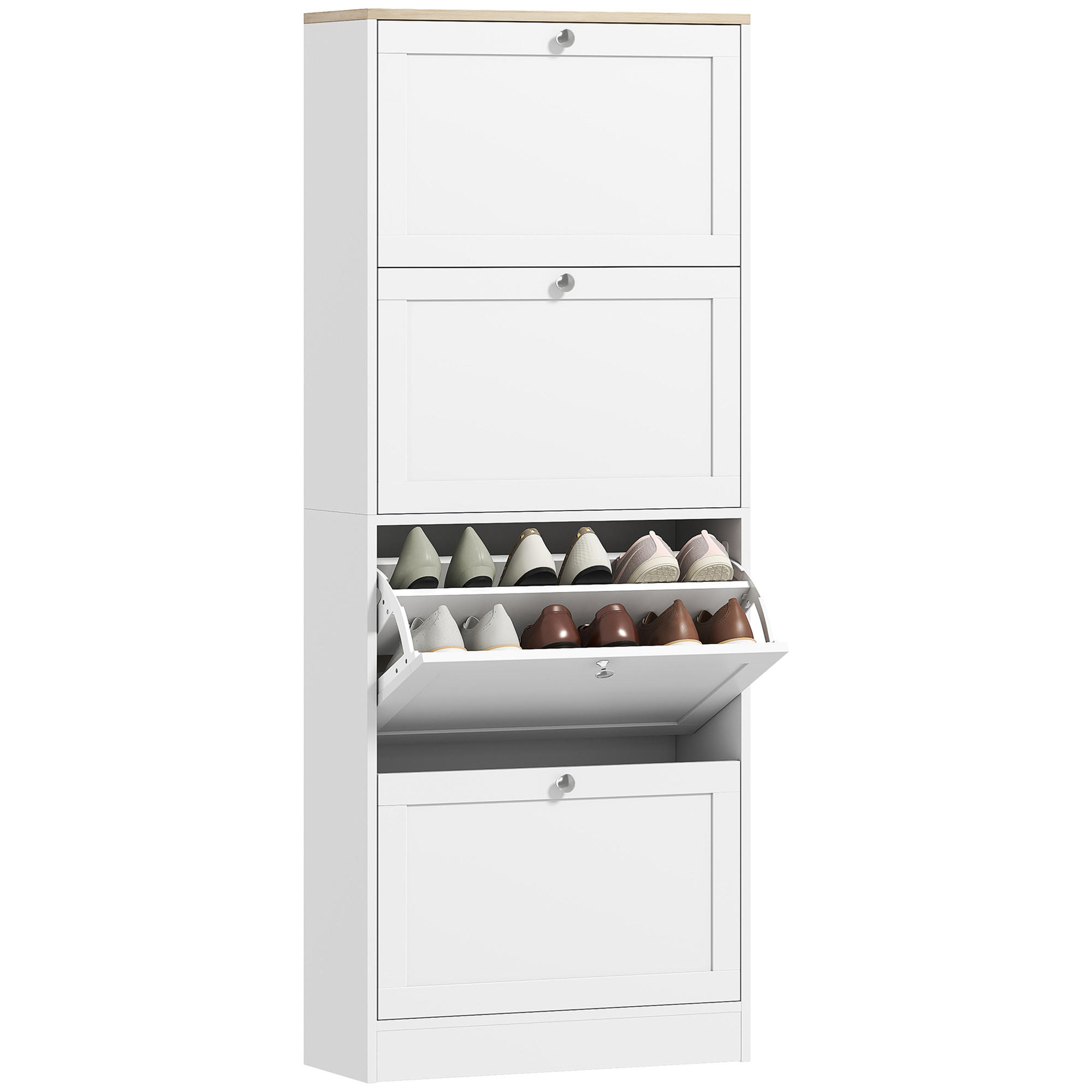 SCHUHSCHRANK Weiß 60/23,5/153 cm - Silberfarben/Weiß, Holzwerkstoff (60/153/23.5cm) - PANGIVO