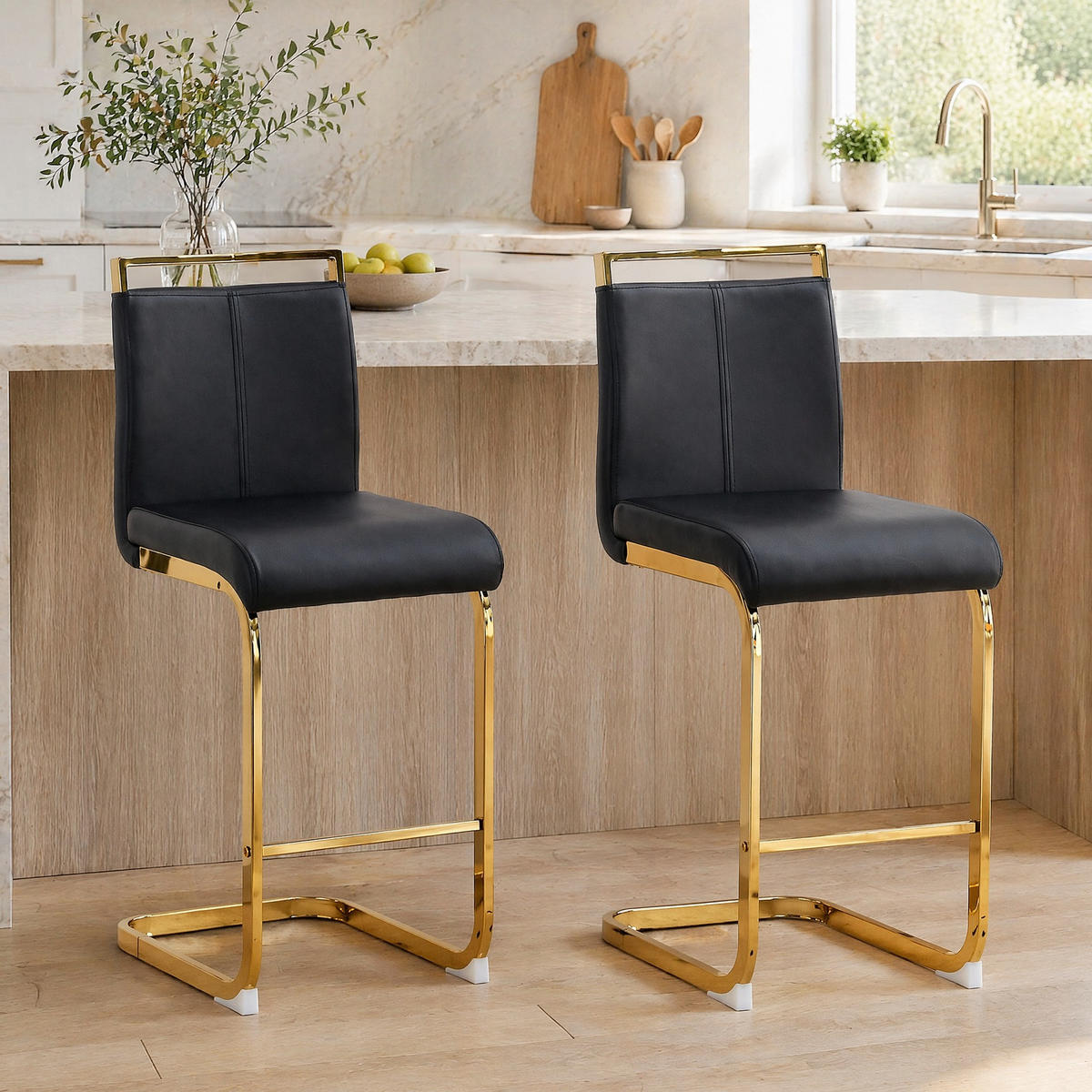 BARHOCKER 2er-Set Schwarz/Gold mit Fußstütze - Schwarz, Metall (46.5/96.5/39cm) - MIVRAY