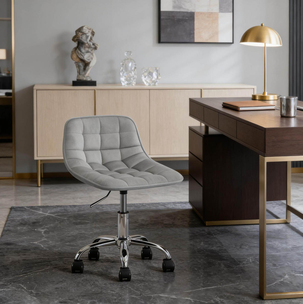 BÜROHOCKER in Lichtgrau 43x43x67,5 cm, höhenverstellbar und drehbar, mit Rollen - Hellgrau, Metall (43/67.5/43cm) - IVMEU