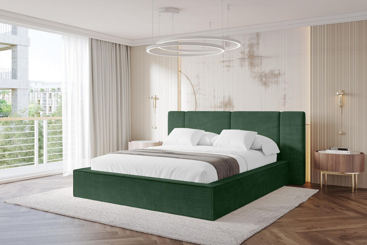 POLSTERBETT mit Bettkasten und Lattenrost, Bett mit Matratze H3/H4 - RIVO 120x200 Grün - Grün, Holzwerkstoff/Textil (120/200cm) - ALTDECOR