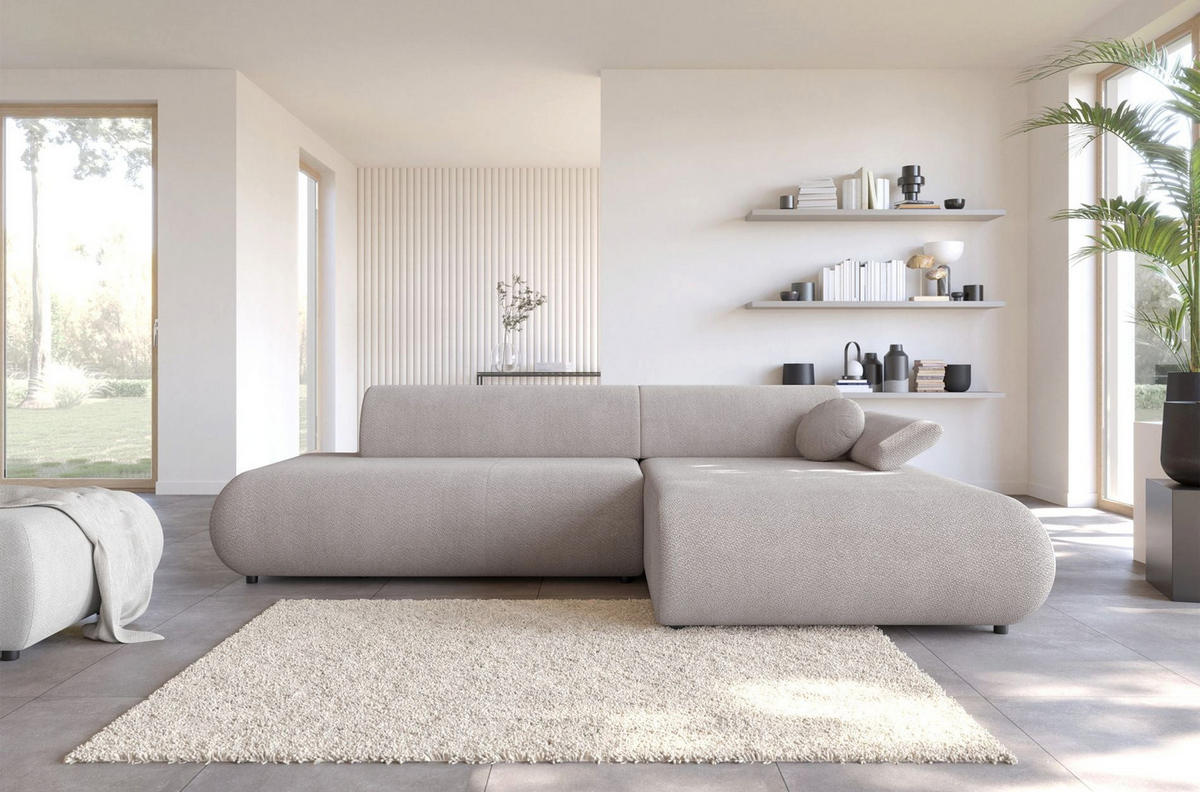 ECKSOFA Armone Hellgrau Chenille - Hellgrau/Schwarz, Kunststoff/Textil (173.5/286cm) - Selsey