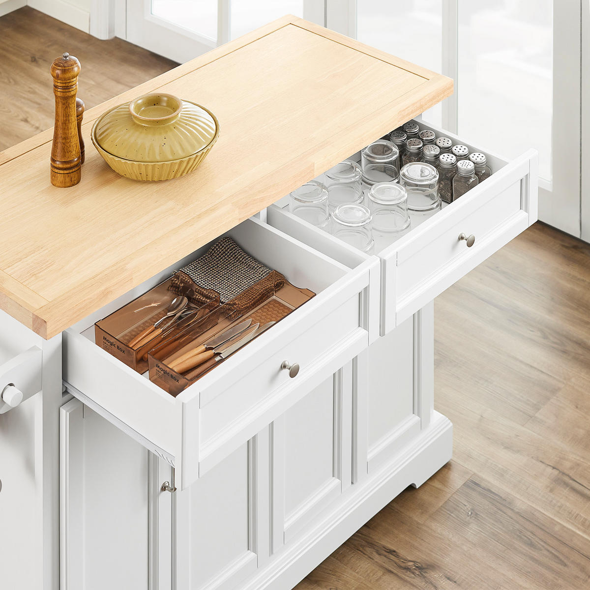 KÜCHENINSEL rollbar Weiß-Natur - Weiß, Holz/Holzwerkstoff (115/92/71cm) - SoBuy