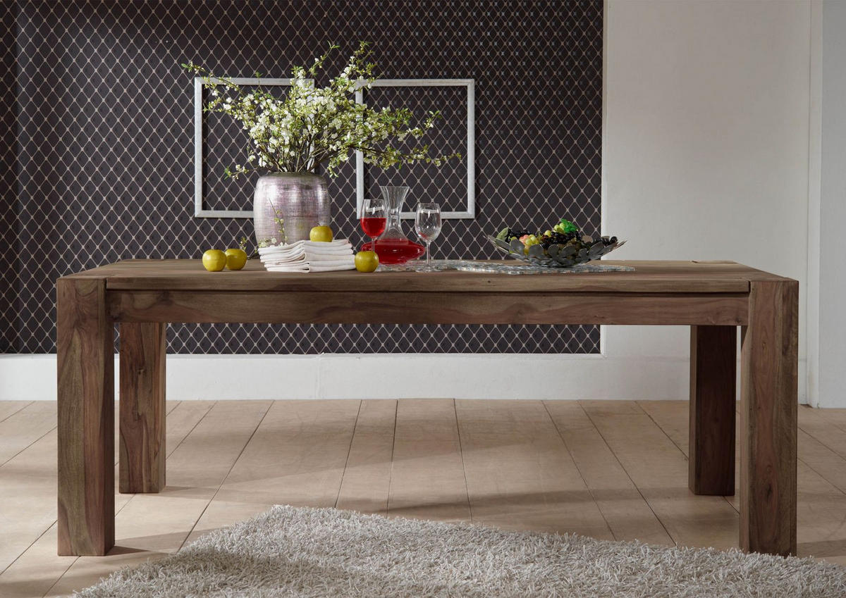 ESSTISCH Sheesham 180x100x76 grau geölt NATURE GREY #405 - Grau, Holz (180/100/76cm) - Massivmoebel24
