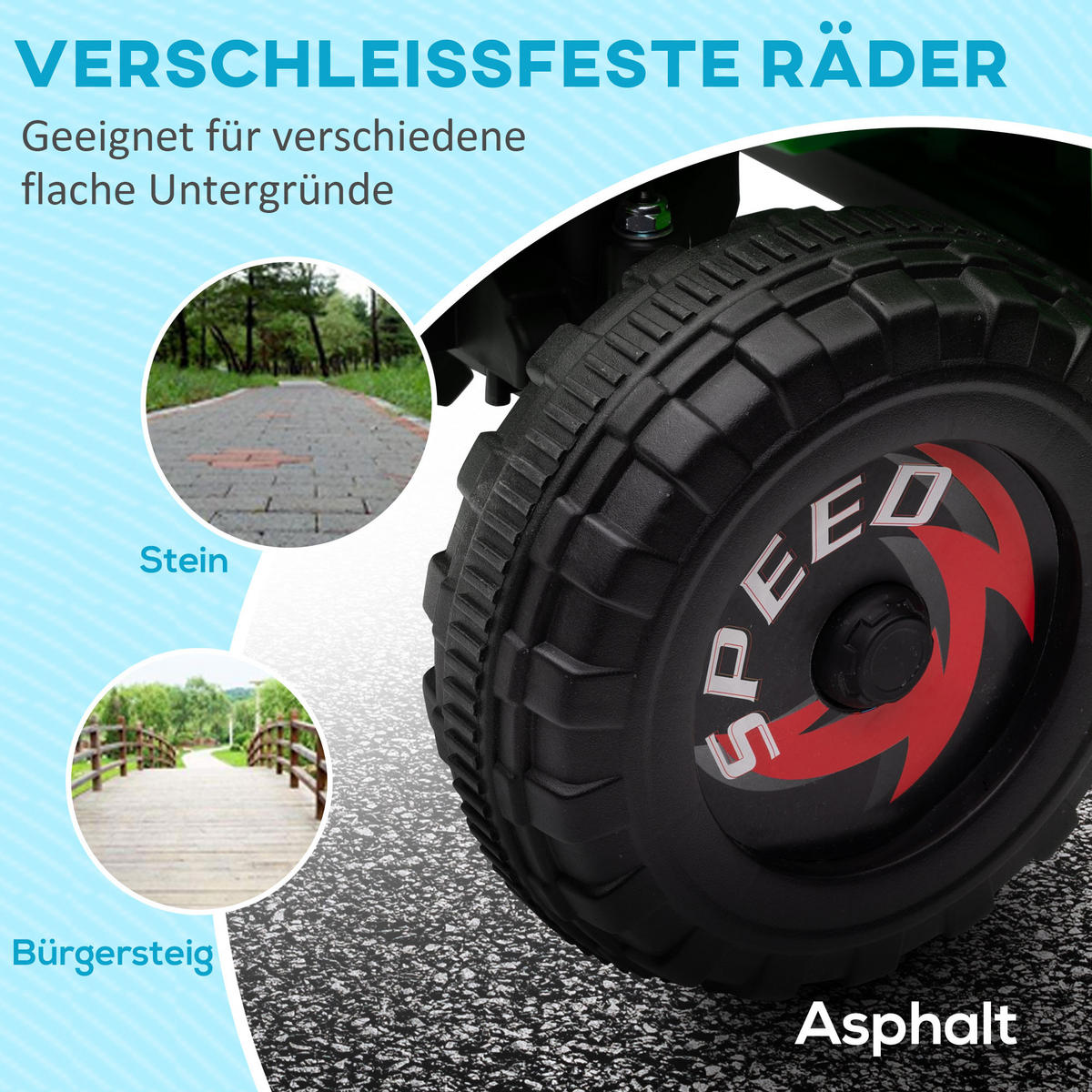 MINI ELEKTRO-QUAD KINDER, Grau+Schwarz+Blau+/Grün/Rot, Kunststoff+ Metall - Grün, Metall (106/41.5/48.5cm) - HOMCOM