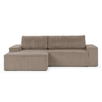 ECKSOFA Rivio mit Schlaffunktion und Bettkasten, Plüschcord Taupe - Taupe/Schwarz, Holz/Kunststoff (149/262cm) - S-Style