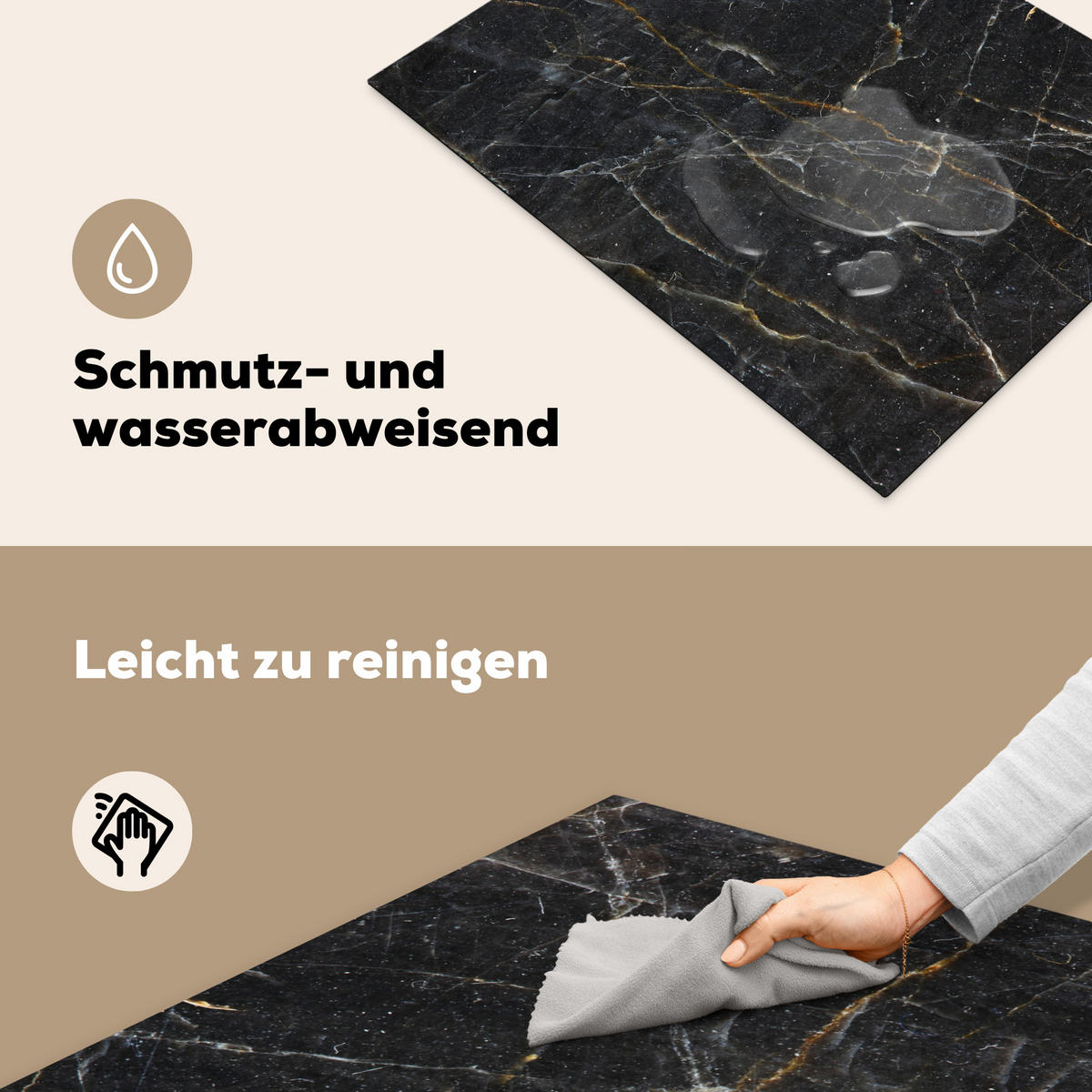 HERDABDECKPLATTE Marmor - Schwarz - Gold - Grau - Marmorstruktur Induktionsmatte 71x52 cm - Goldfarben, Kunststoff (71/52/0.2cm) - MuchoWow