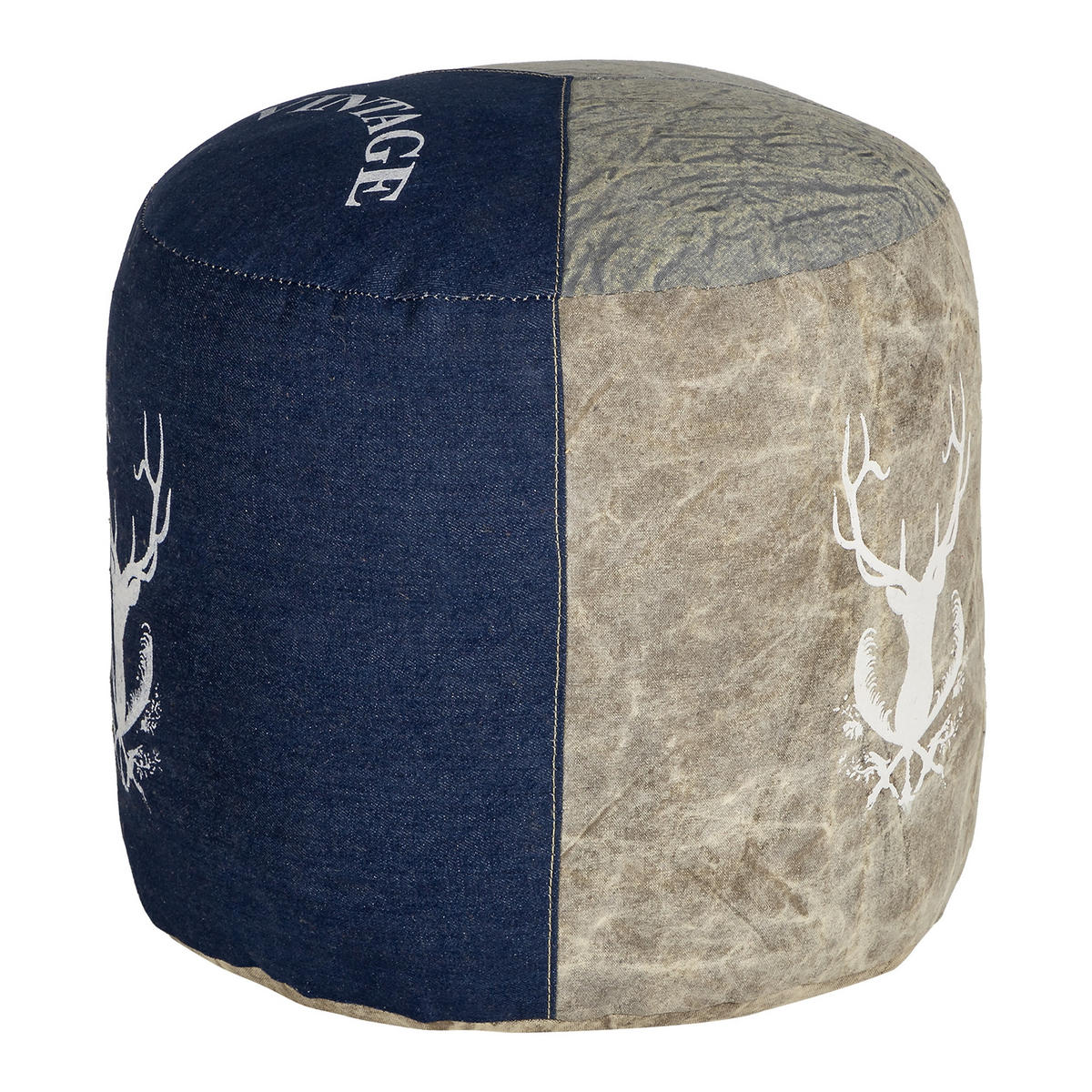 SITZPOUF rund 35x43cm Natur/Blau aus Segeltuch/Jeans Baumwolle Füllung - Naturfarben, Textil (35/43/35cm) - WOMO-DESIGN