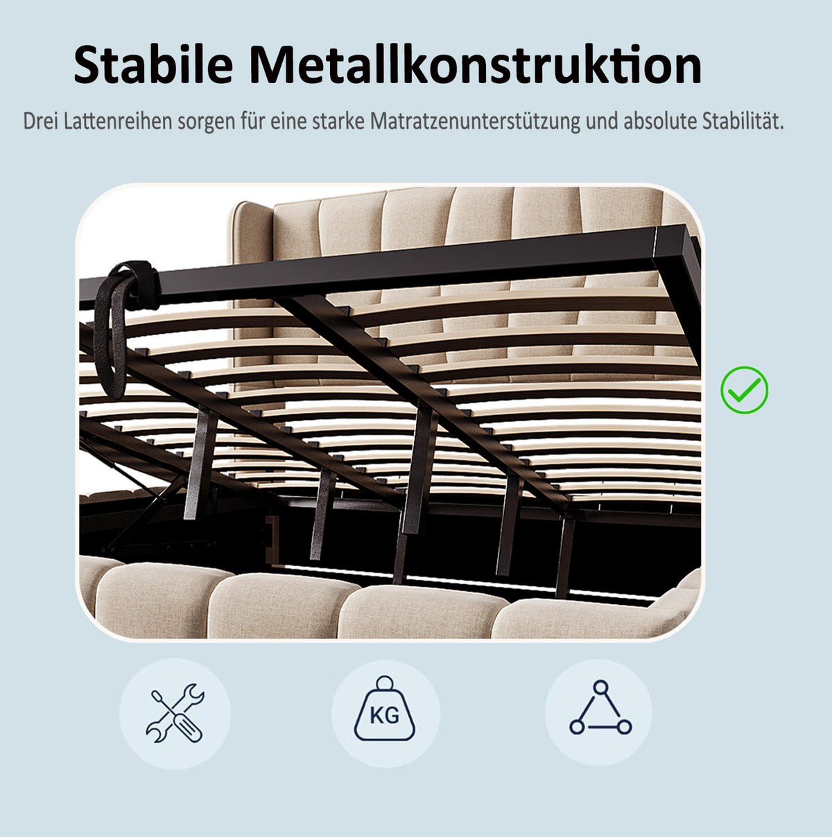 POLSTERBETT mit Stauraum und Lattenrost 180x200 cm Stoff Beige - Beige, Metall (180/200cm) - Meubliv