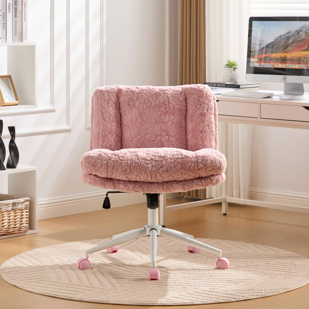 SCHREIBTISCHSTUHL Rosa 63/67/94 cm höhenverstellbar - Pink, Metall (63/94/67cm) - PANGIVO