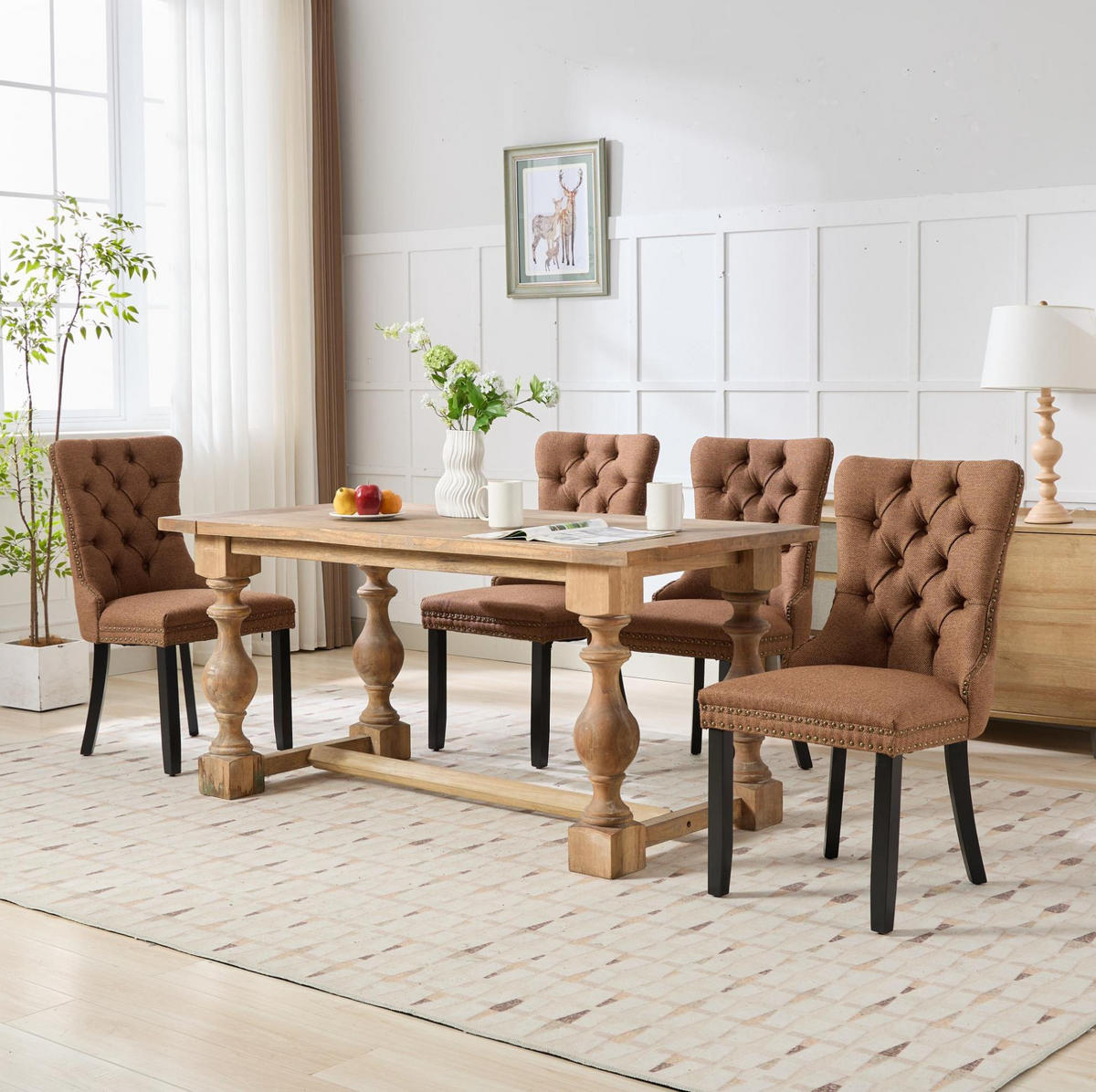 ESSZIMMERSTUHL mit hoher Rückenlehne Leinen Coffee - Braun, Holz (50/95/65cm) - Meubliv