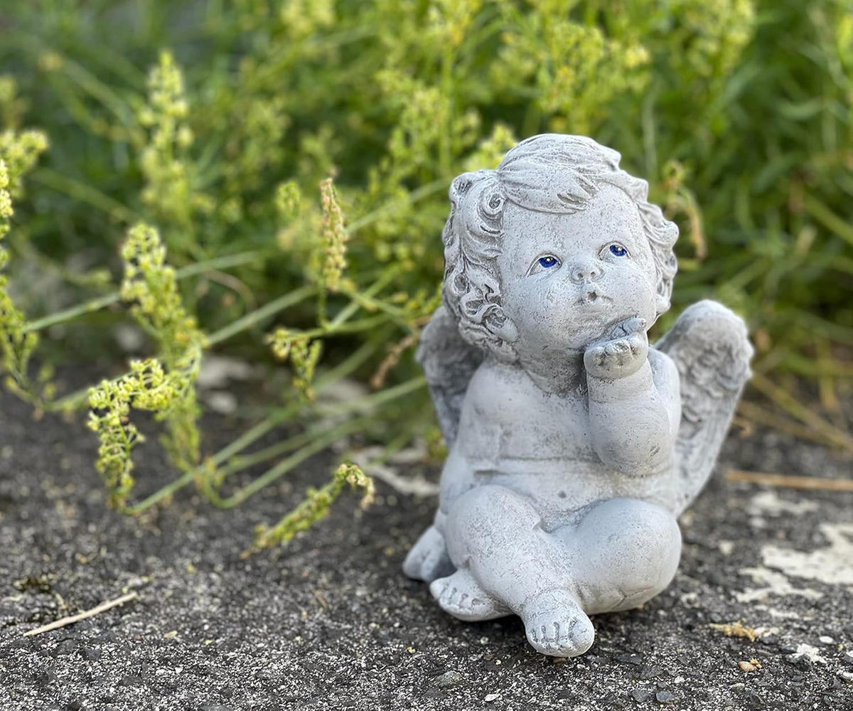 STEINFIGUR kleiner Engel Kussmund frostfest Steinguss - Grau, Stein (11/14/11cm) - stoneandstyle