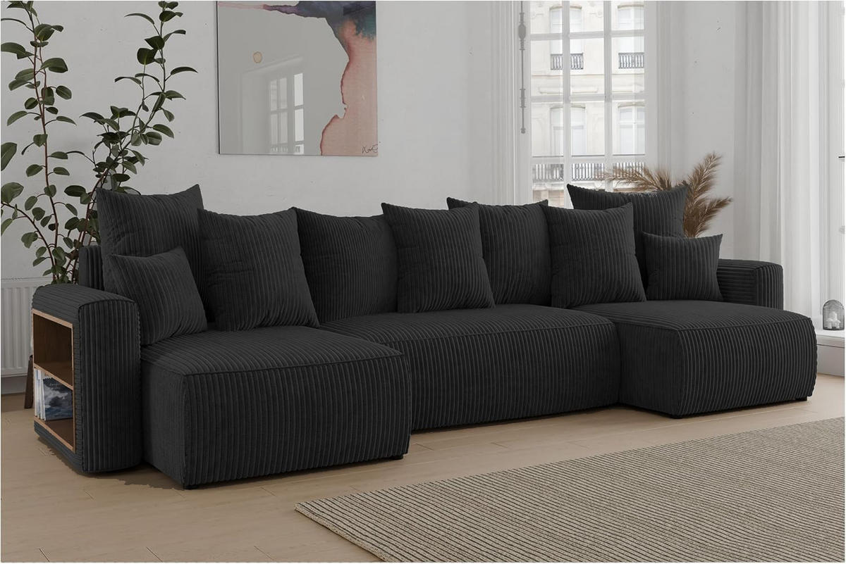 ECKSOFA SOLARIS U - Schwarz, Holzwerkstoff (312/142cm) - Meblini