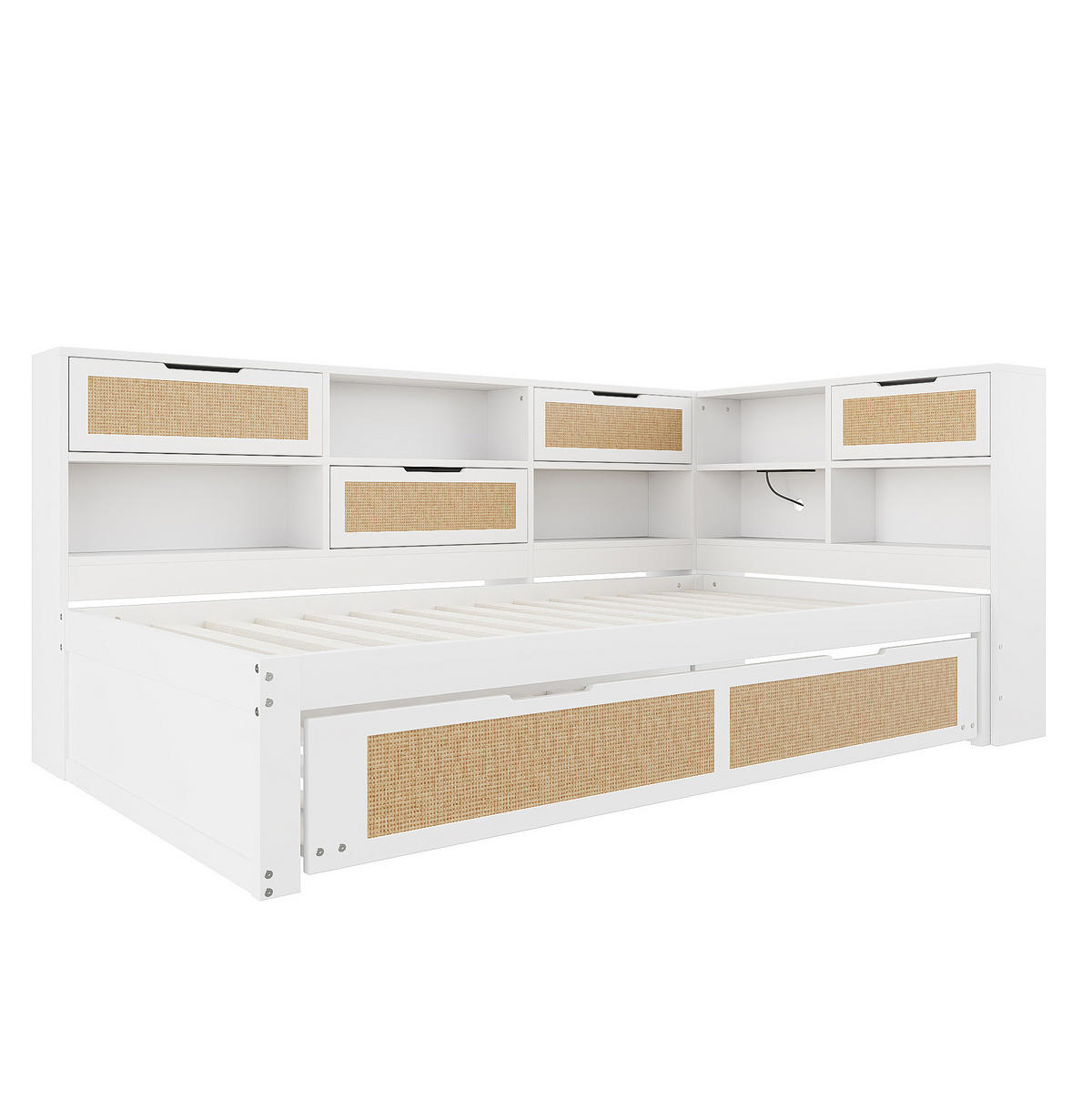 HOLZBETT 90/200 cm in Weiß mit Ausziehbett, Stauraum und USB-Anschluss - Weiß, Holz (90/200cm) - BEAOK