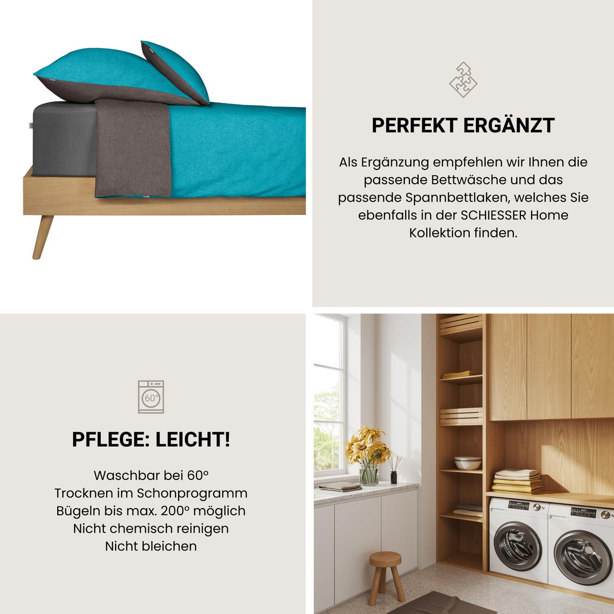 KISSENHÜLLENSET Doubleface - Renforcé - 2-teilig - 40 x 80 cm - Türkis-Dunkelgrau - Türkis/Dunkelgrau, Textil (40/80cm) - SCHIESSER