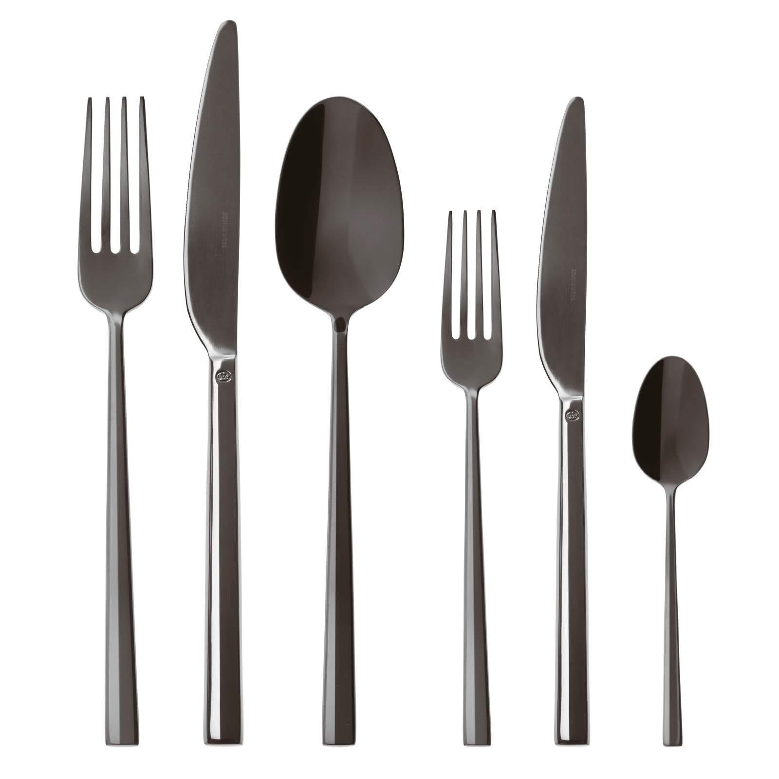 BESTECKSET Rock - Schwarz - 36-teilig / 6 Personen - Schwarz, Metall - Sambonet
