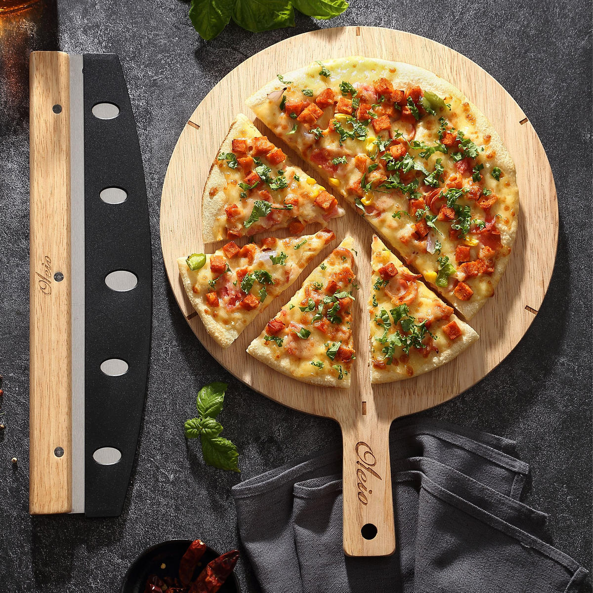 PIZZA-SET 2-TEILIG - Braun, Holz - Oleio