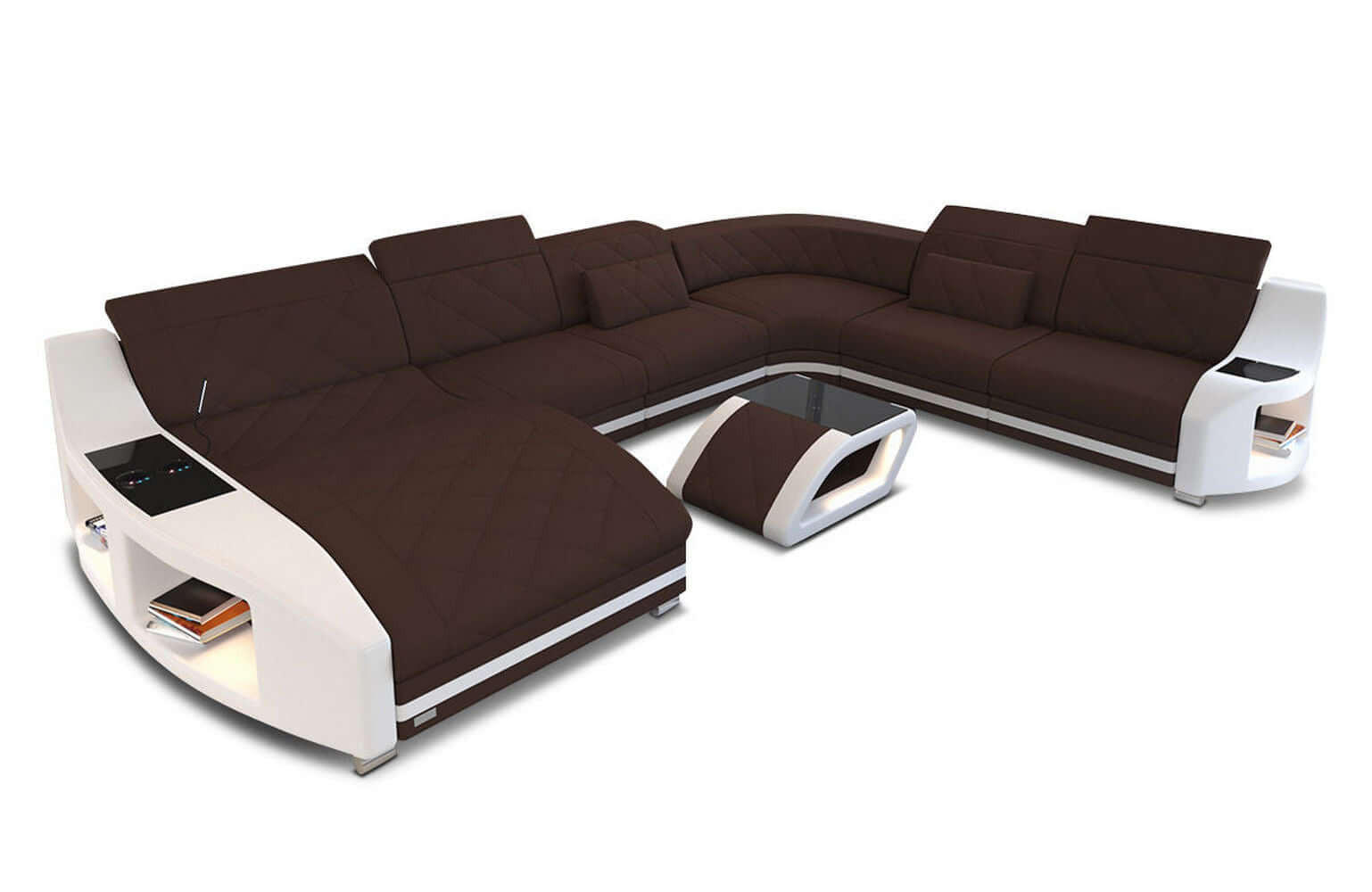 WOHNLANDSCHAFT Stoff Wohnlandschaft Swing Dunkelbraun Weiß Mikrofaserstoff - Dunkelbraun, Kunststoff (404/90/295cm)