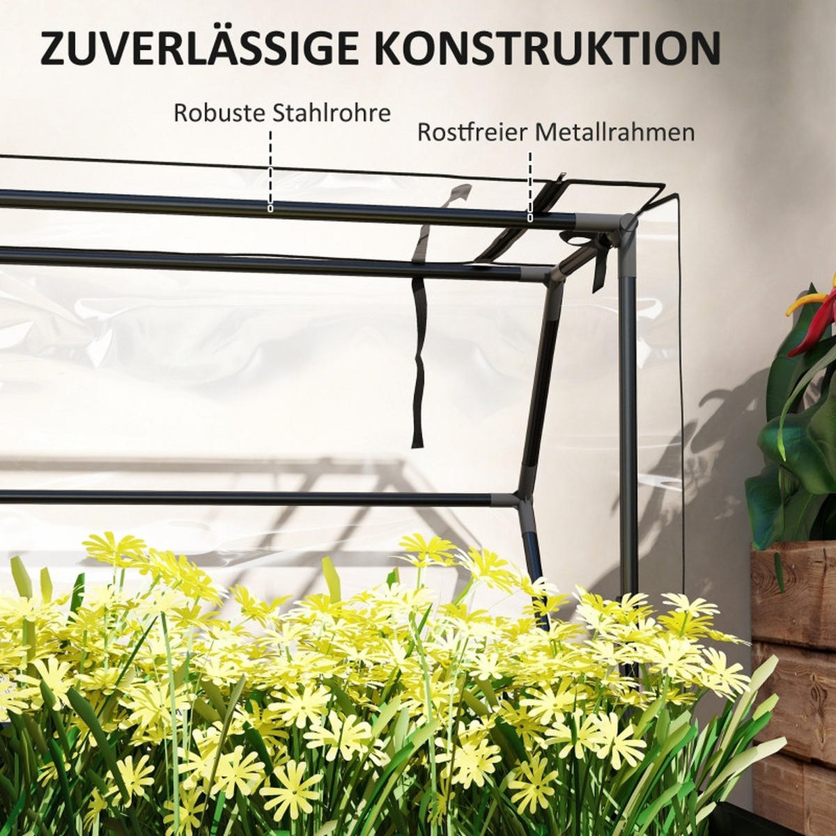 HOCHBEET 100x48x124 cm mit Gewächshaus Dach schwarz - Schwarz, Metall (100/124/48cm) - Fortuna Lai