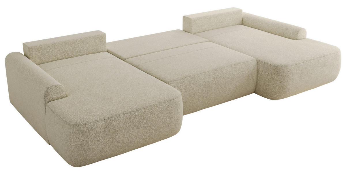 WOHNLANDSCHAFT CUBO U Creme Struktur - Creme/Schwarz, Kunststoff/Textil (370/100/187cm) - MKS