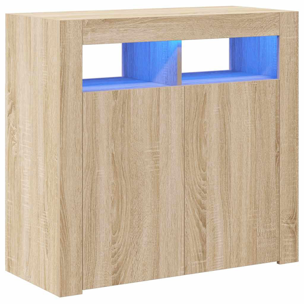 SIDEBOARD mit LED-Licht 80/35/75 cm aus Holzwerkstoff Sonoma-Eiche Dekor - Sonoma Eiche, Holz (80/75/35cm) - vidaXL