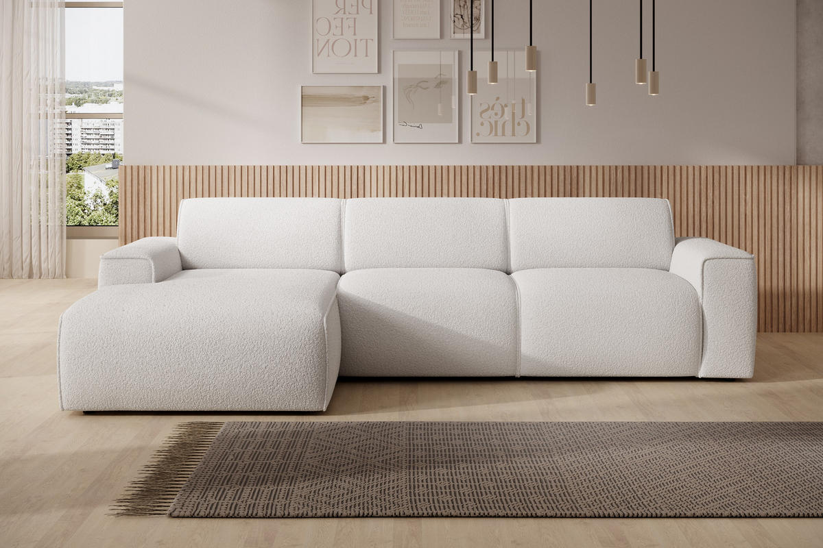 ECKSOFA L Form Didim mini Weiß 310/165/78 cm – stilvolle kleine Eckcouch L - Schwarz/Weiß, Kunststoff/Textil (165/310cm) - AX Living