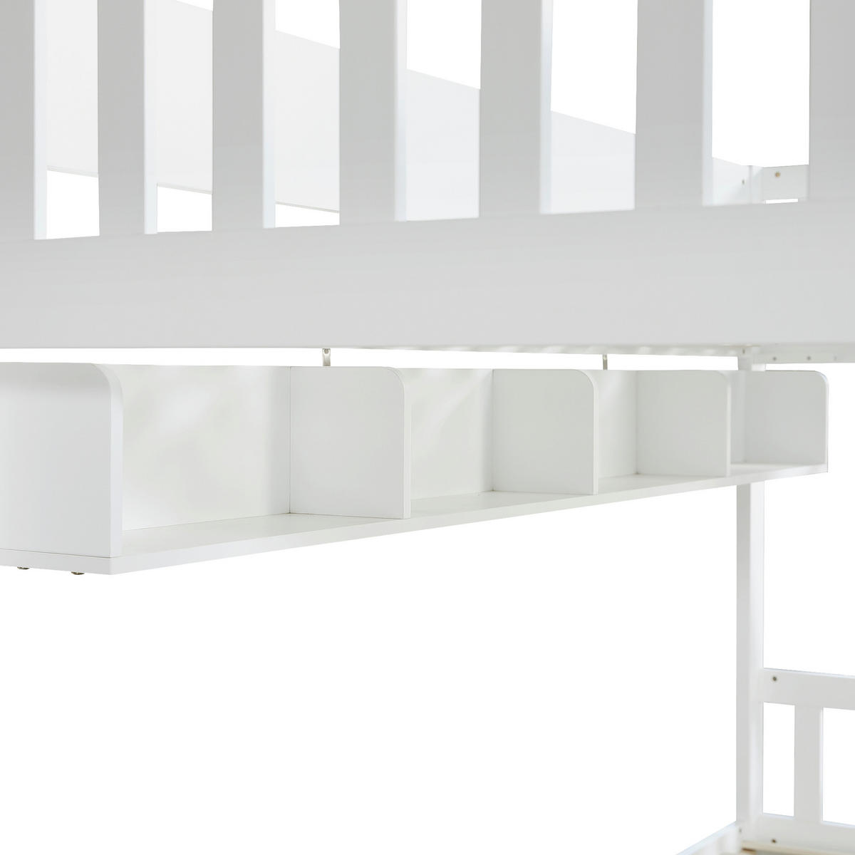 ETAGENBETT 90/200 cm in Weiß mit 2 Frontschränken, Hängeregal, Leiter und Rausfallschutz aus Massivholz und MDF - Weiß, Holzwerkstoff (90/200cm) - STILVORA