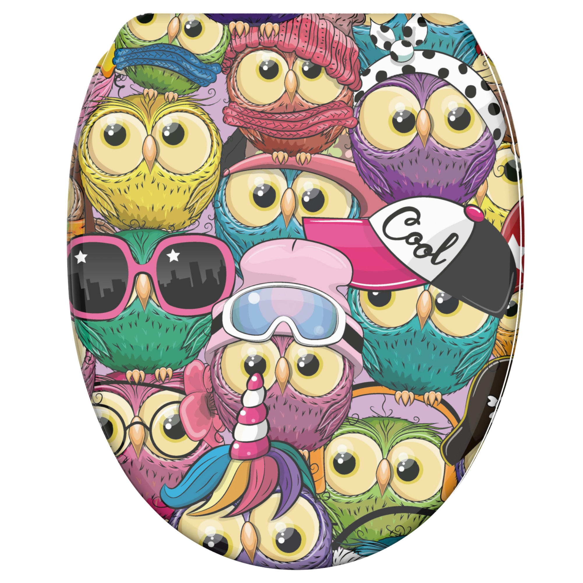 WC-SITZ mit Absenkautomatik & Top Fix Owl - Multicolor, Holzwerkstoff (37.7/5.5/48cm) - Sanilo