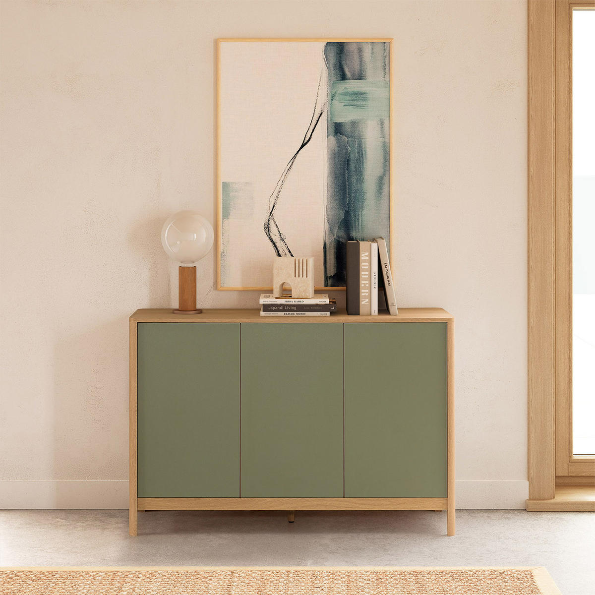 SIDEBOARD Nassau 3 türen Eichenfarbe/grün - Grün, Holzwerkstoff (120/80/40cm)