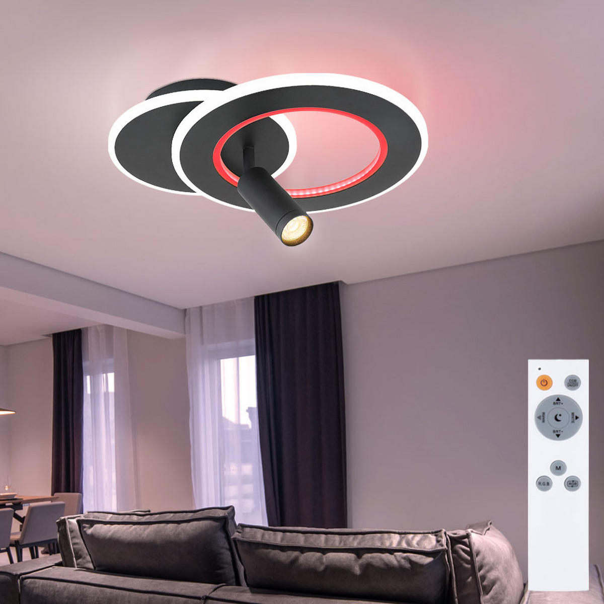 LED DECKENLEUCHTE MARIAN Schwarz Metall - Schwarz, Metall (36.5/29.2/13.5cm) - Globo Lighting
