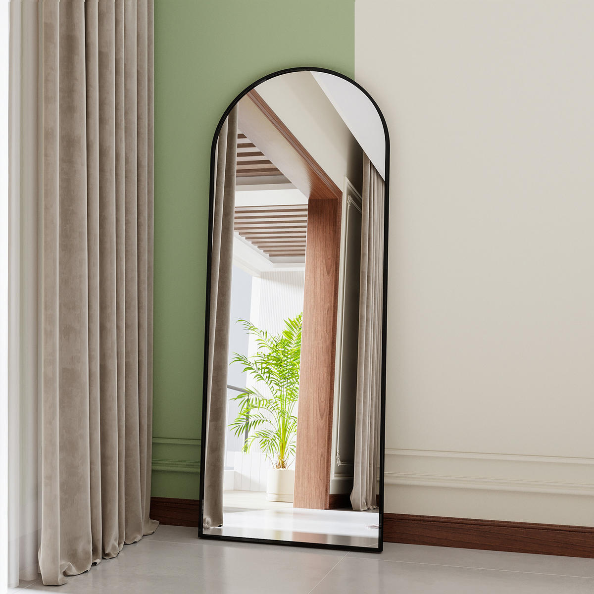STEHSPIEGEL 60x165cm Schwarz Aluminiumrahmen Bogenform Freistehend - Schwarz, Glas (2/165/60cm) - SHOPENTRA