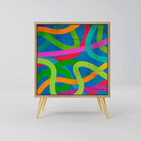 SIDEBOARD STREAMER TANGLE, Eichefarben, 57,5x42x75,5 cm, Goldfarbene Metallfüße - Eichefarben/Goldfarben, Holzwerkstoff/Metall (57.5/75.5/42cm) - SpaceRebels