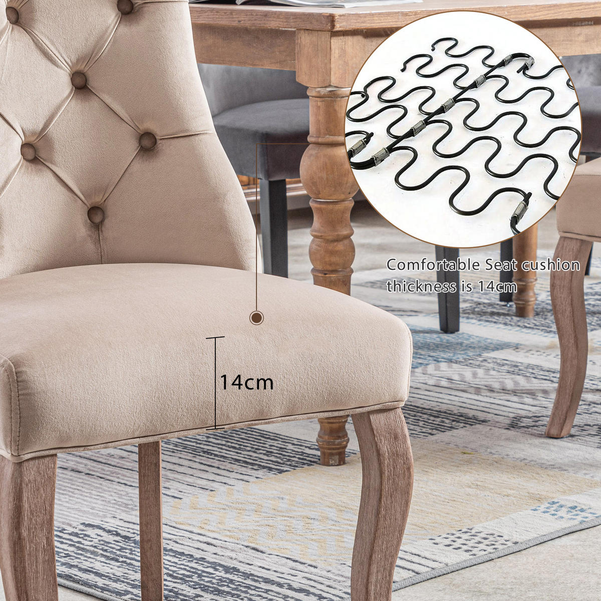 STUHL-SET DE-36945 4 Stück mit hoher Rückenlehne und Knopfsteppung Beige - Beige, Holz (51/97/47cm) - ComfortXL