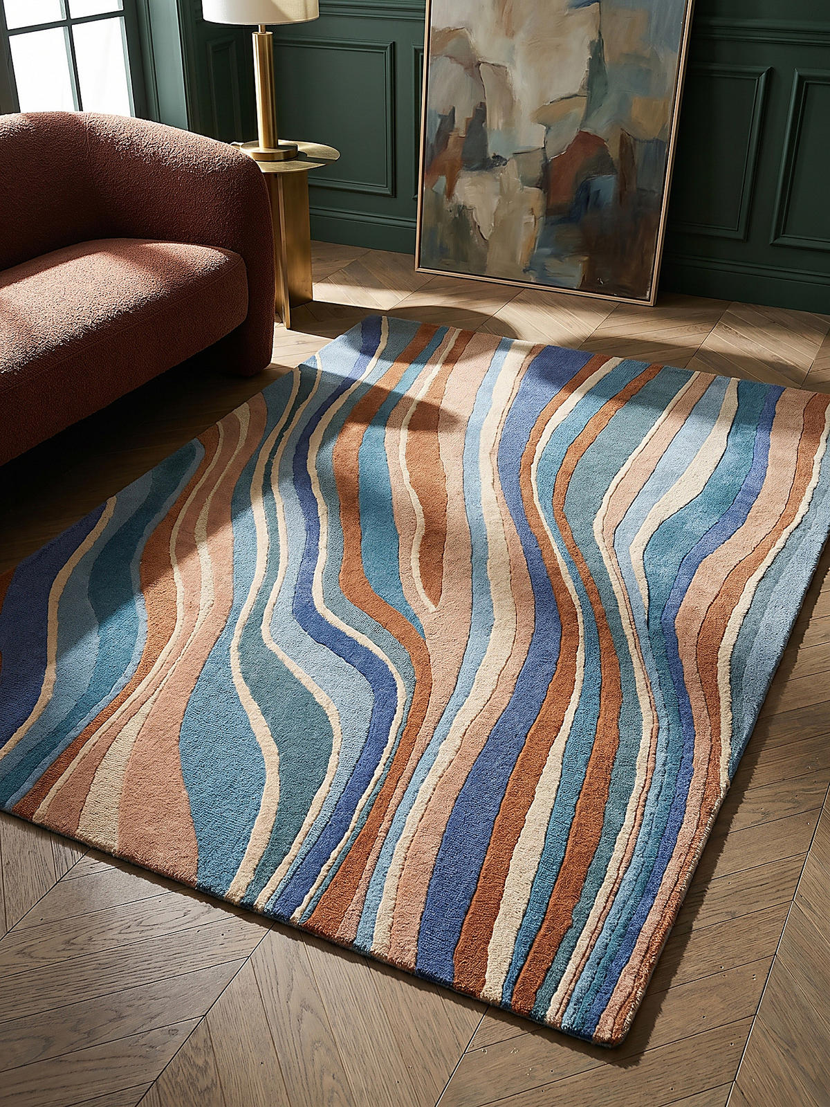 WOLLTEPPICH DERWENT, abstrakt, Blau-Bunt, 200 x 290 cm - Multicolor, Textil (200/290cm) - KADIMA DESIGN