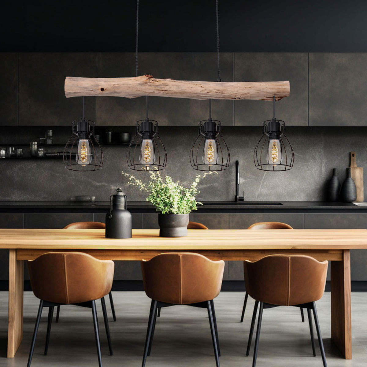 HÄNGELEUCHTE MINA Holz Schwarz Metall - Schwarz, Holz/Metall (82.5/13.6/140cm)