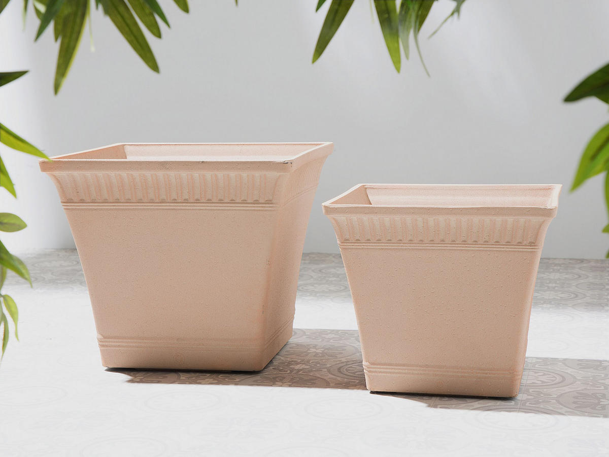 BLUMENTOPF pfirsichrosa quadratisch 41/41/36 cm Psatha - Pink, Stein (36cm) - Beliani