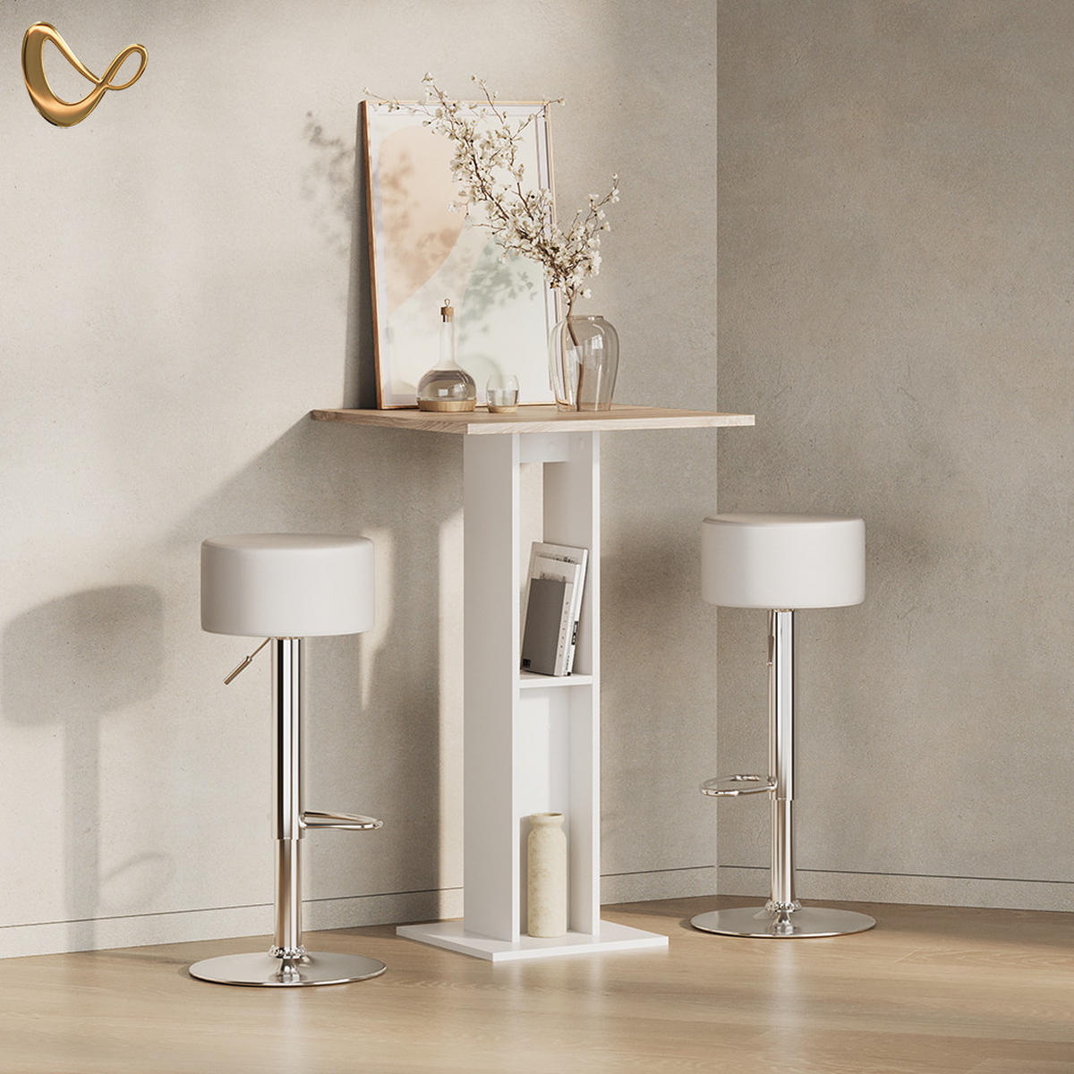 BARTISCH Regusa Weiß/Sonoma 65 x 65 cm - Weiß/Sonoma Eiche, Holzwerkstoff (65/65/106cm) - Livinity®
