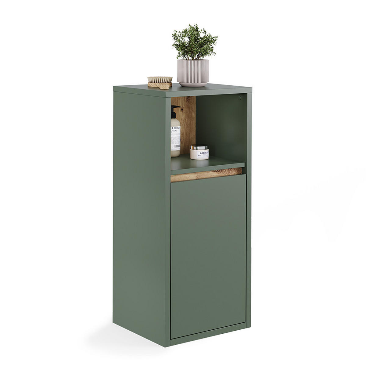MIDISCHRANK Viola Grün/Artisan 33 x 80 cm mit Tür und offenem Regal - Eiche Artisan/Grün, Holzwerkstoff (33/80/37.8cm) - Vicco