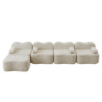 ECKSOFA modular mit Ottomanen, Wellenform und Samtbezug, Beige - Beige, Textil (384/167cm) - Redom