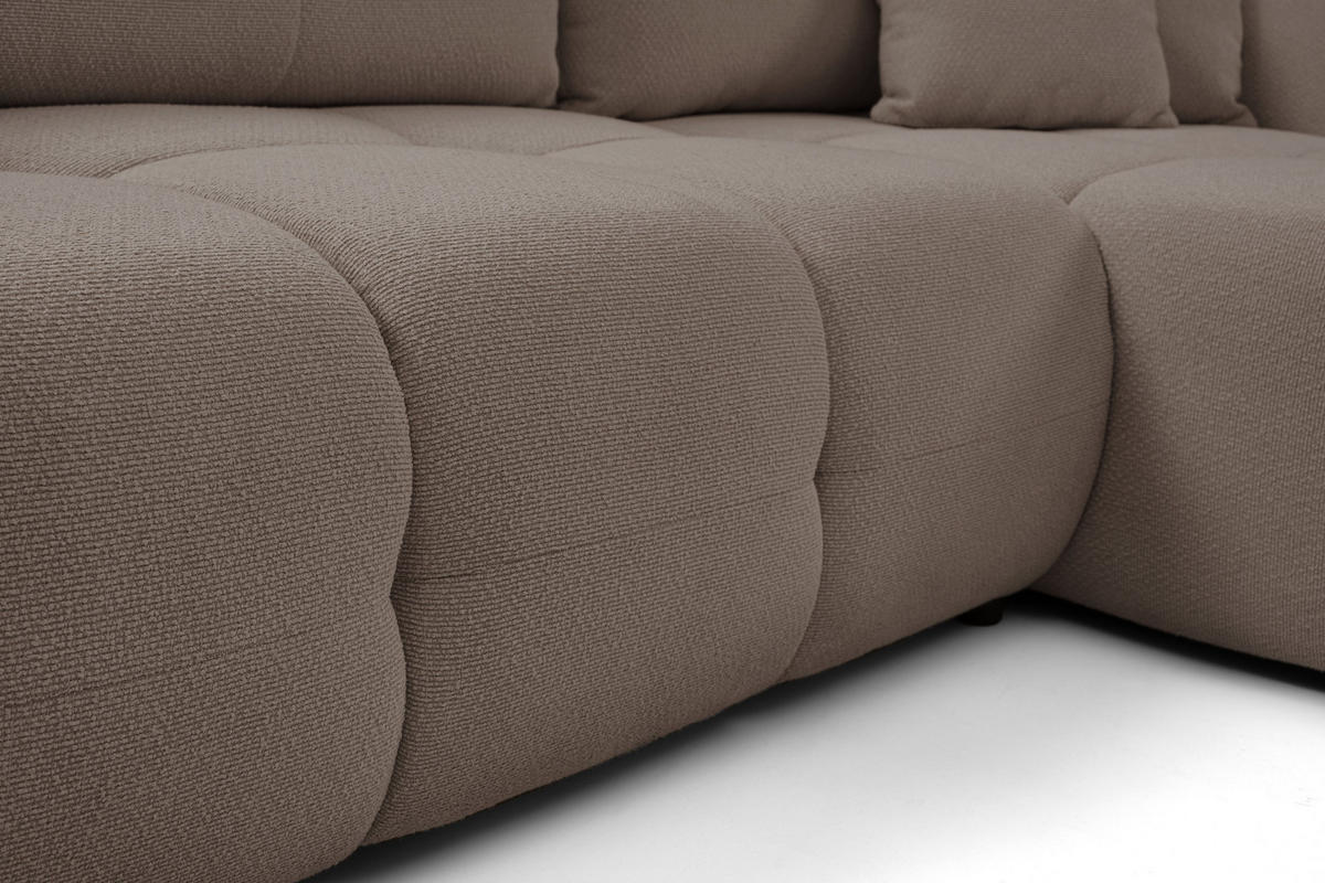 ECKSOFA MODA E Braun Geflochtener Stoff mit Schlaffunktion - Braun, Holz (257/177cm) - MASSENO